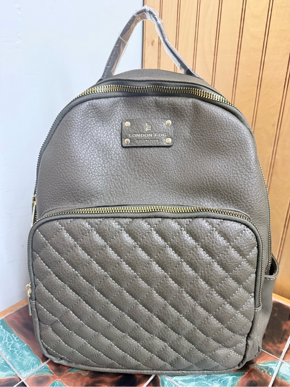 NWT London Fog Backpack. Olive green with Gold Hardware